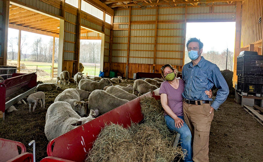 Carrie and Brent Wasser at their Willow Pond Sheep Farm in Gardiner.